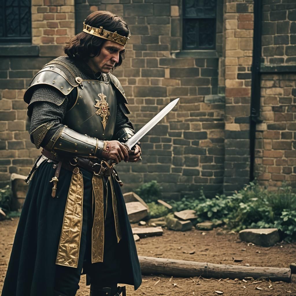 Richard III Sharpening Sword: Cinematic Film Still