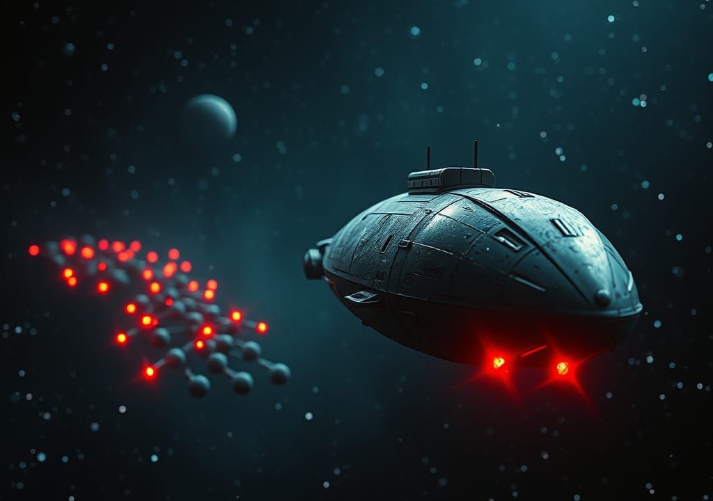Retro Sci-Fi Space Battle with Alien Spaceship