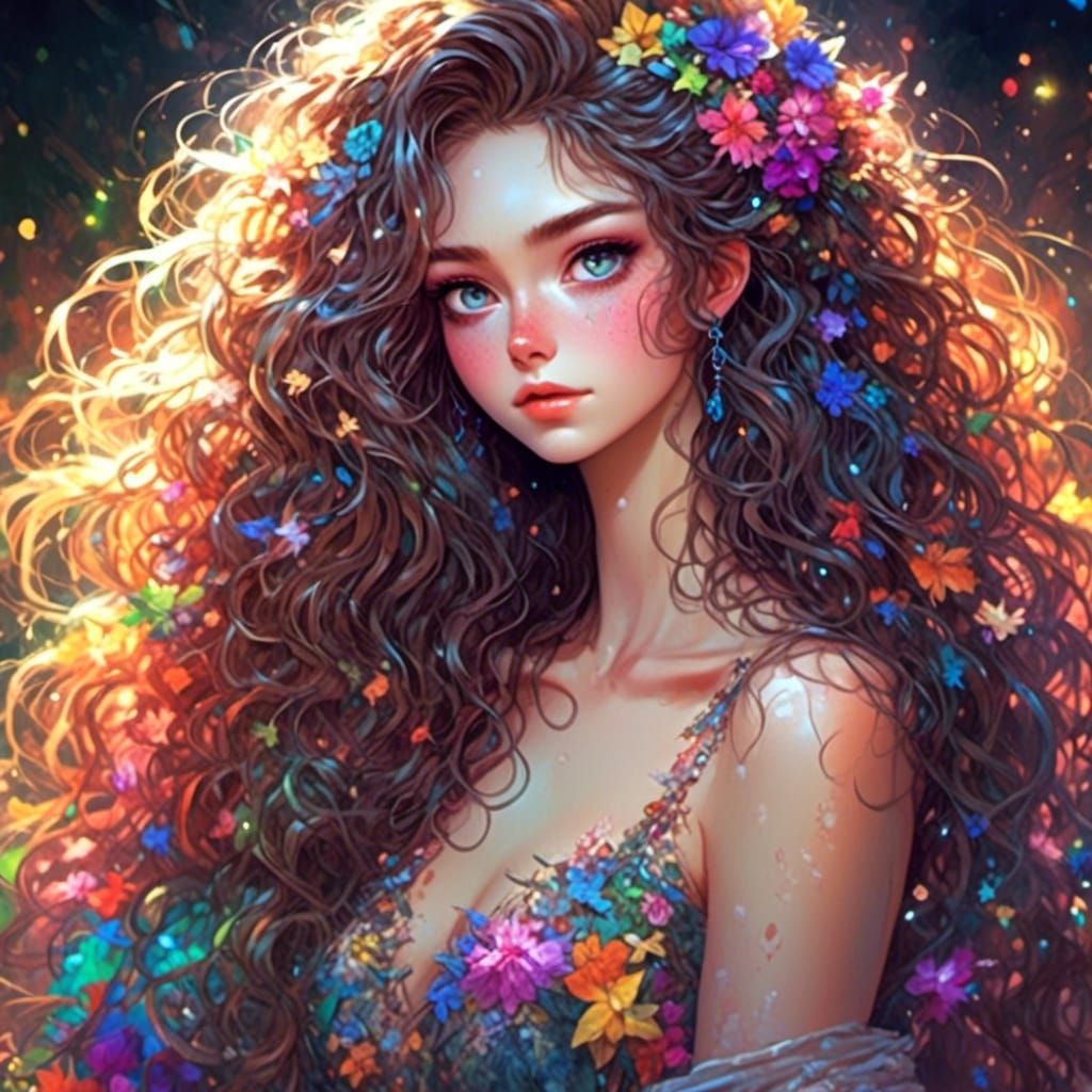 Rainbow Streaked Brunette with Expressive Eyes