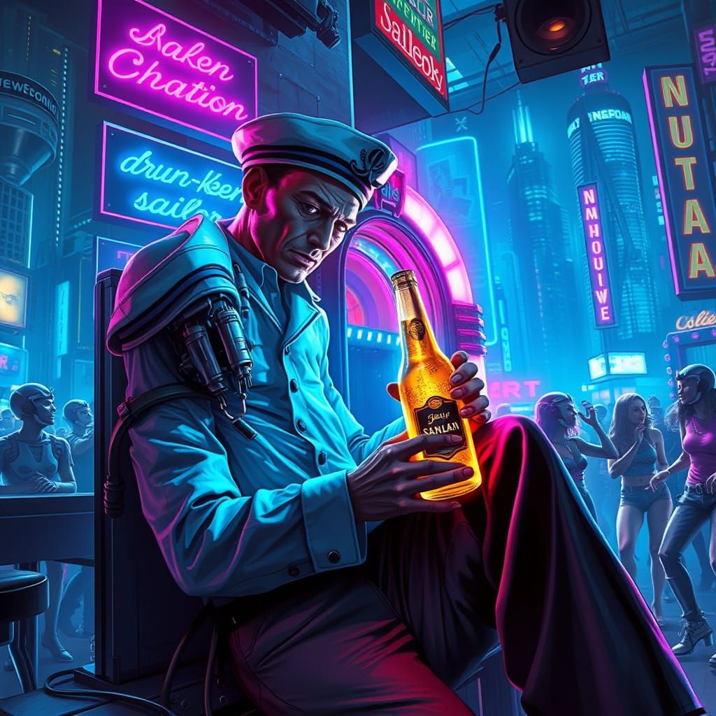Cyberpunk Sailor Meets Holographic Jukebox