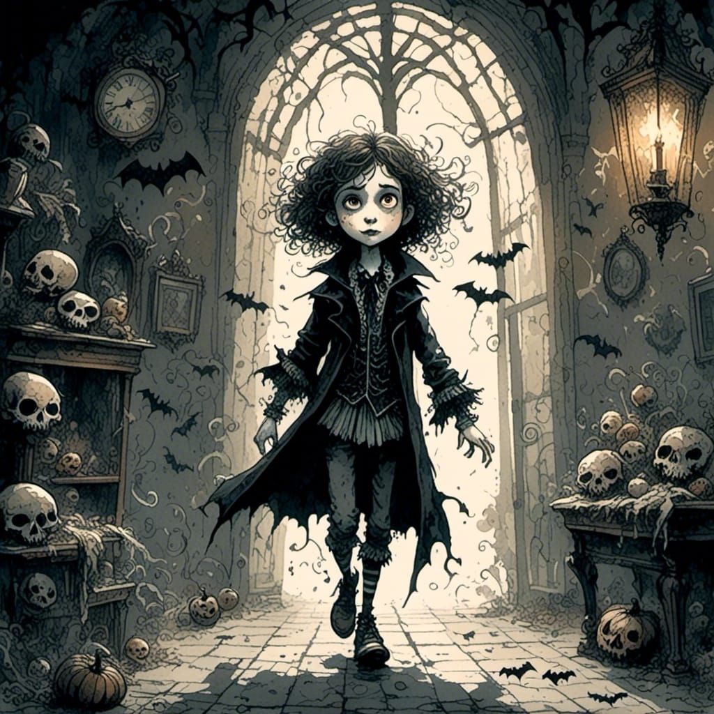 Young Vampire in Haunted House Fairytale