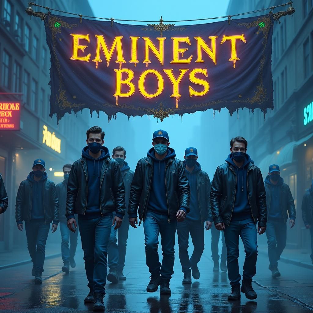 Eminent Boys: Masked Group in a Cinematic Matte Painting