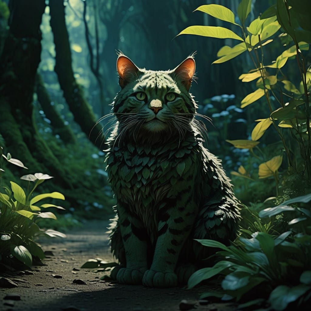Emerald Feline Form Emanates from Forest