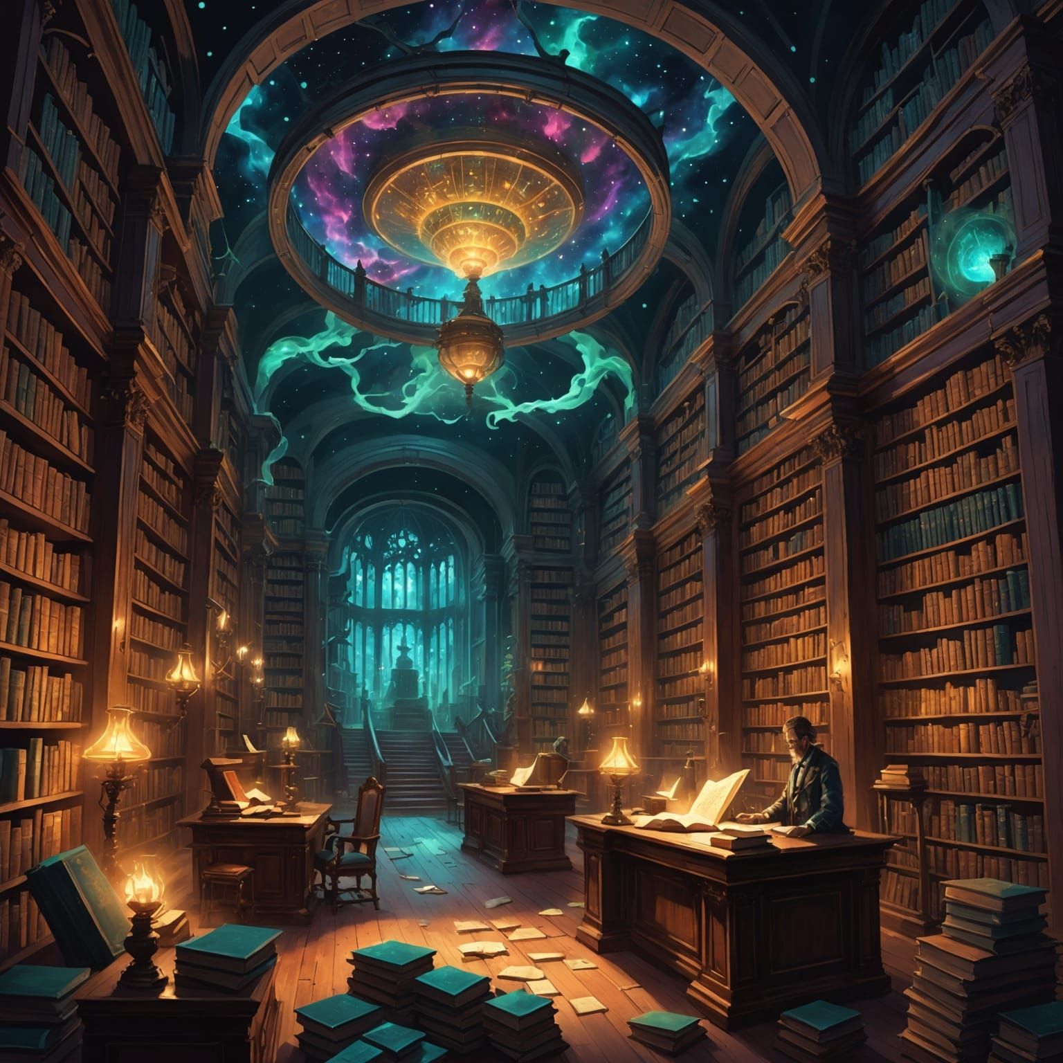 Spectral Library Emerges from Nebula in Gothic Horror Style