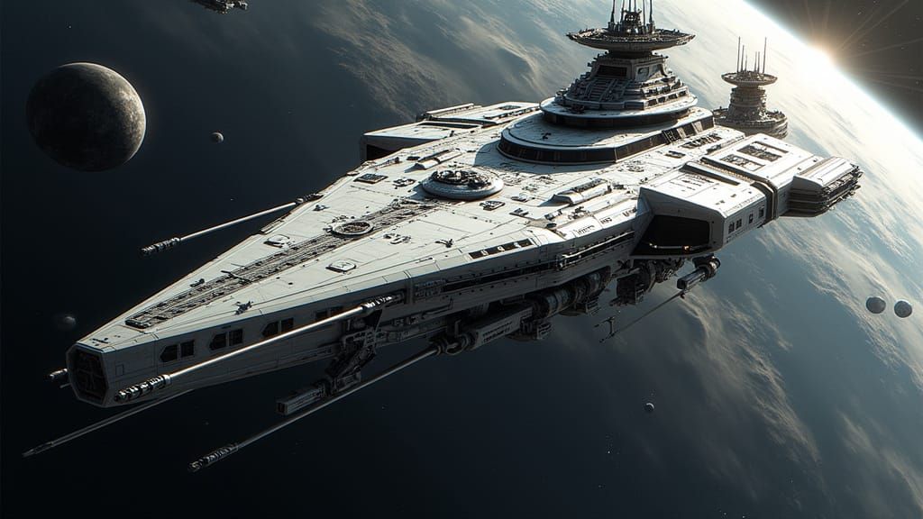 Sleek Egyptian Space Battleship Dominates Orbit