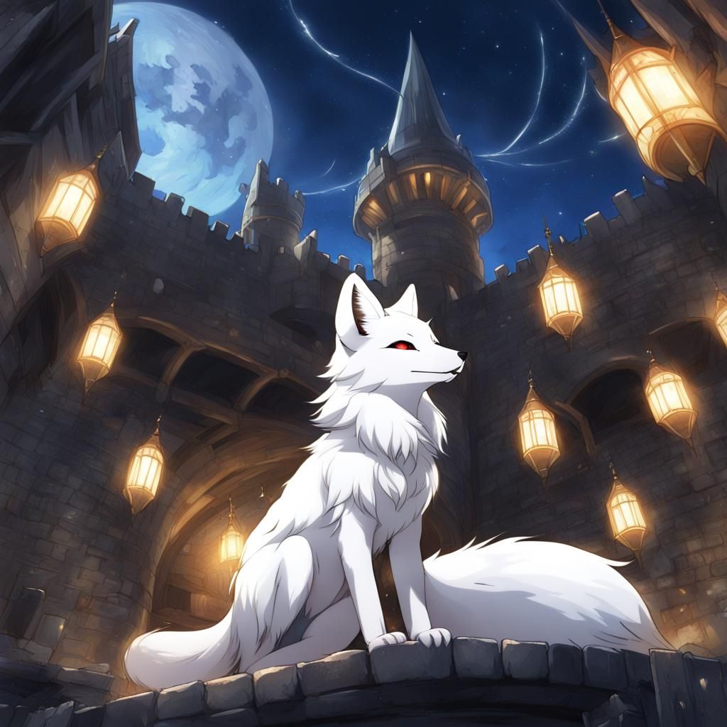 Fox in Castle Courtyard with Alien Invasion, Anime Style