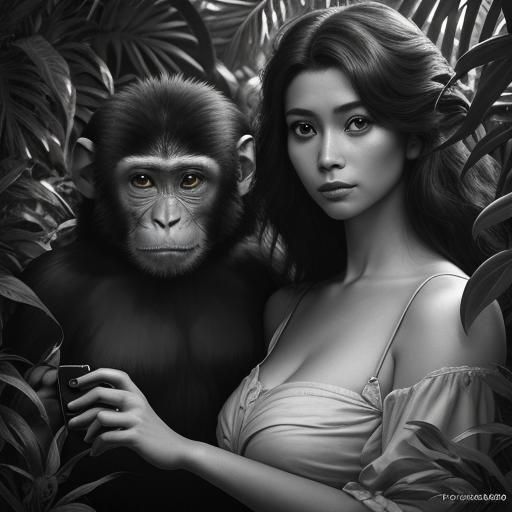 Monkeys Take a Jungle Selfie: Vintage Photograph