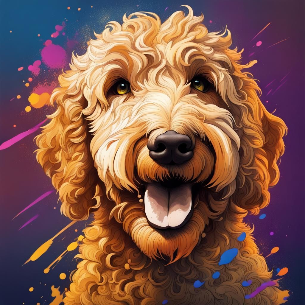Hyperrealistic Golden Doodle in Splash Art Style