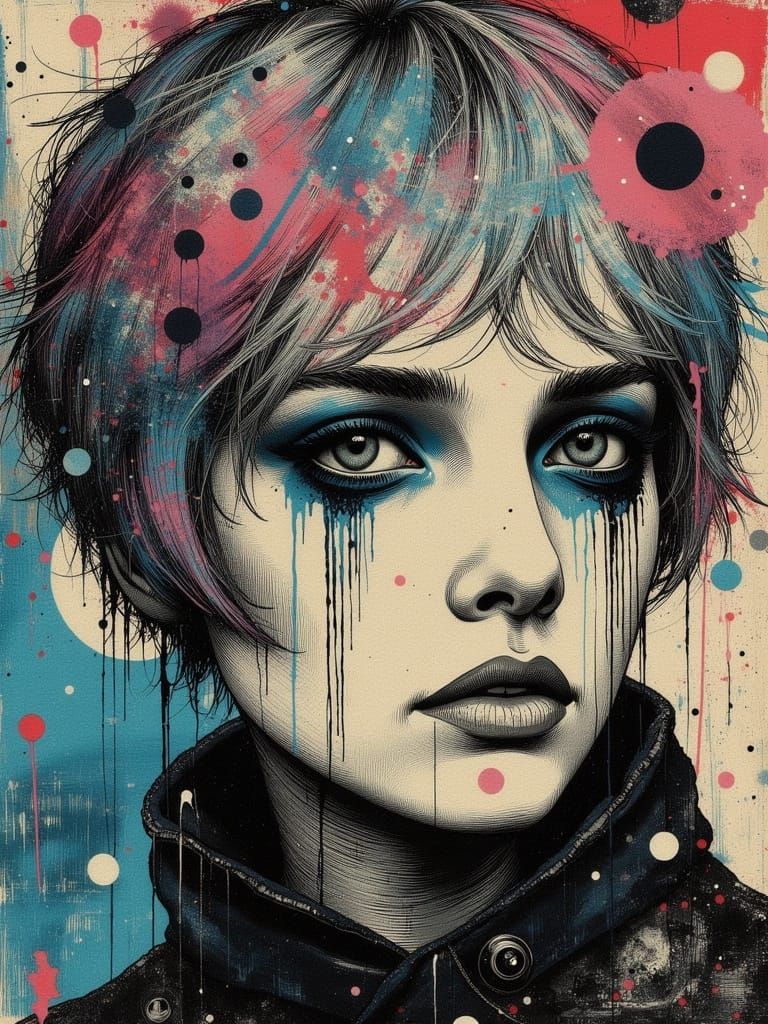 Gothic Woman Portrait with Abstract Psychedelic Elements