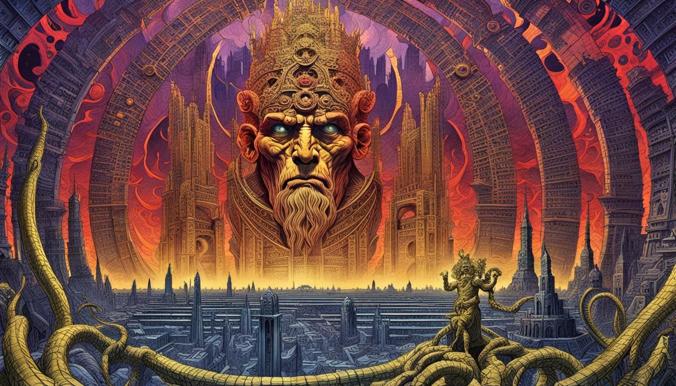 Babylon's Abominations: A Surreal Mixed Media Masterpiece