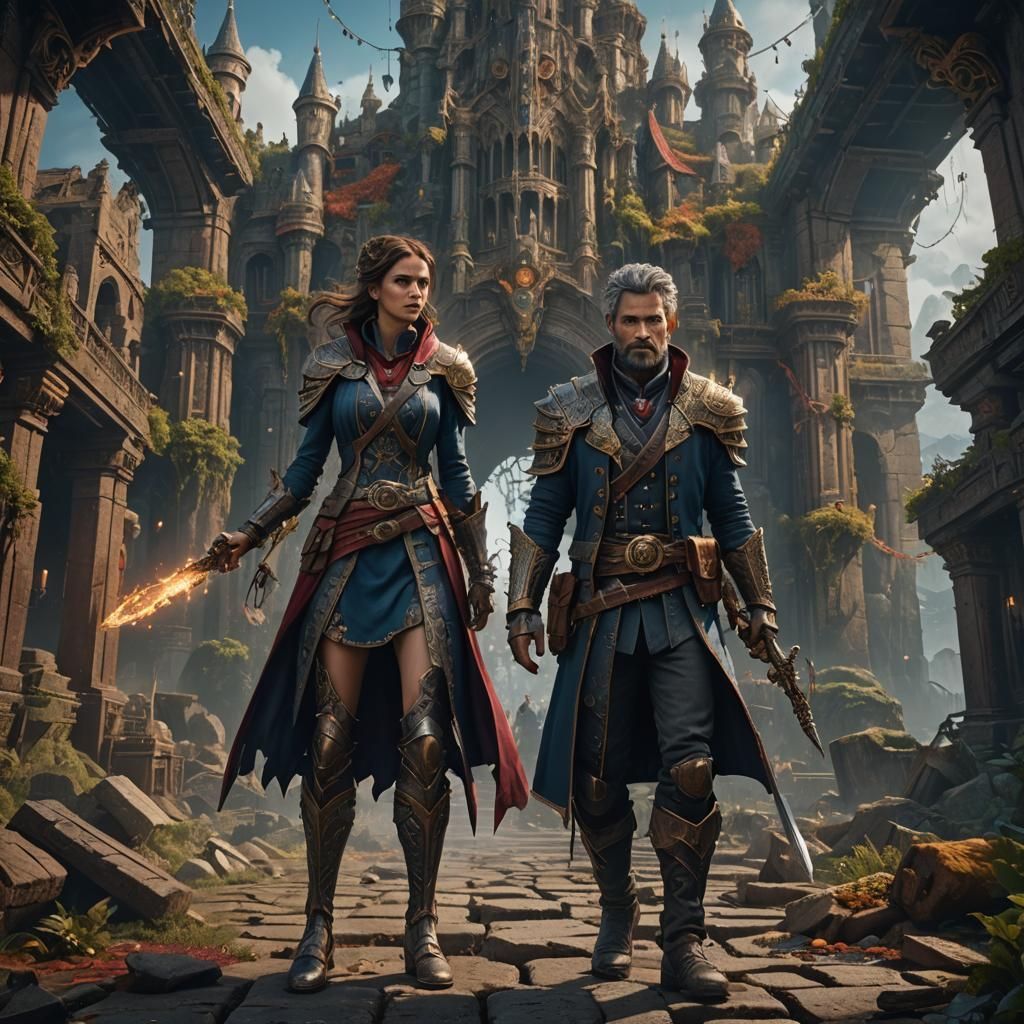 Detective Duo in Detailed Fantasy Painting