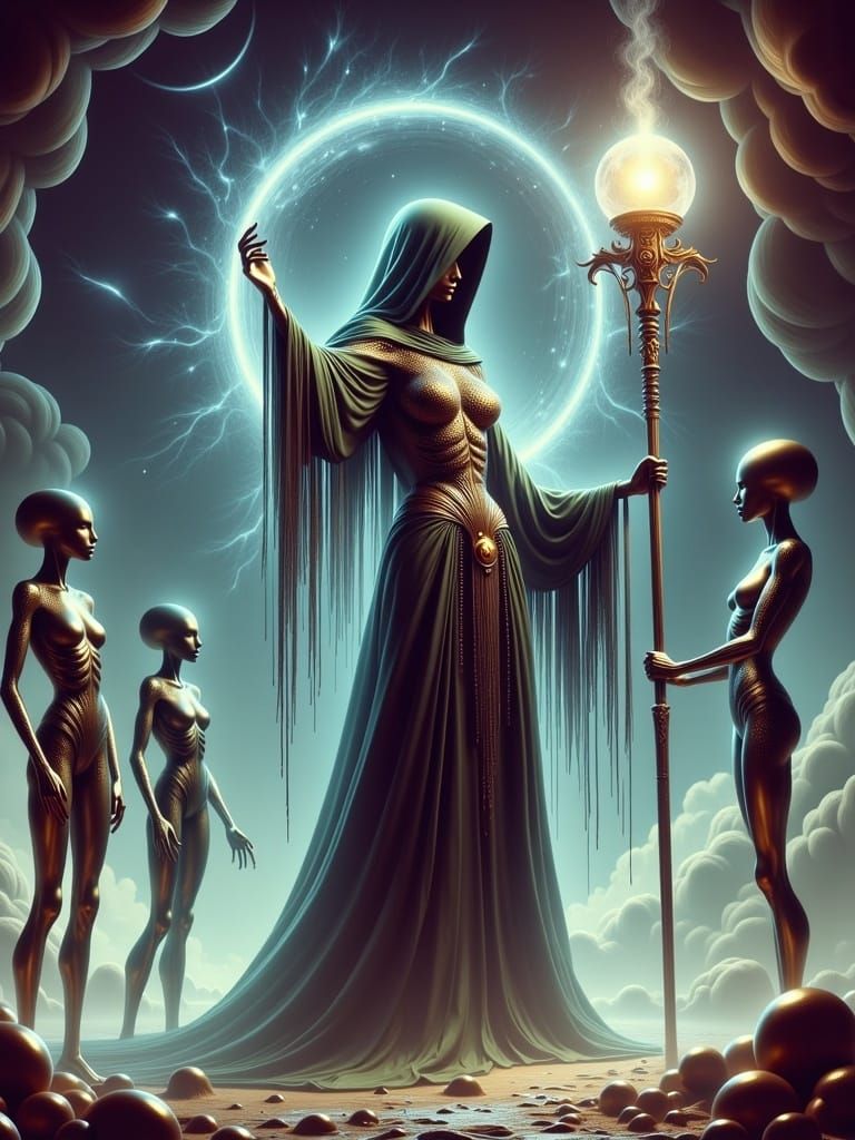 Aliens Witness Grim Reaper in Anime Art Style