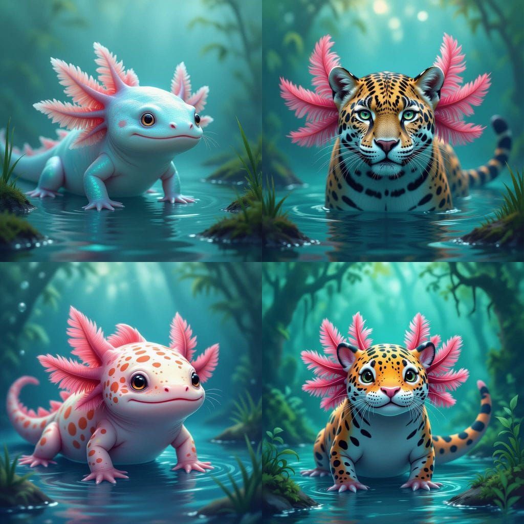 Jaguar and Axolotl Hybrid Creature