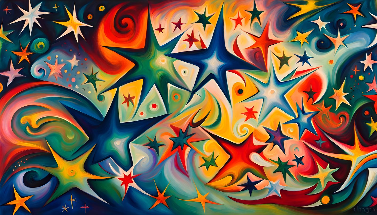 Iridescent Star Cluster in Abstract Expressionist Style