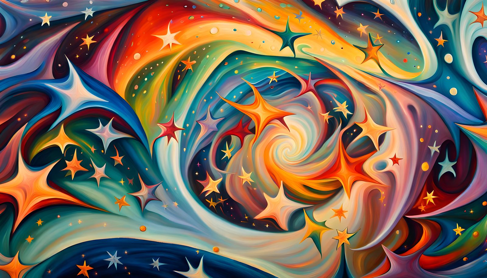 Iridescent Star Cluster in Abstract Expressionist Style