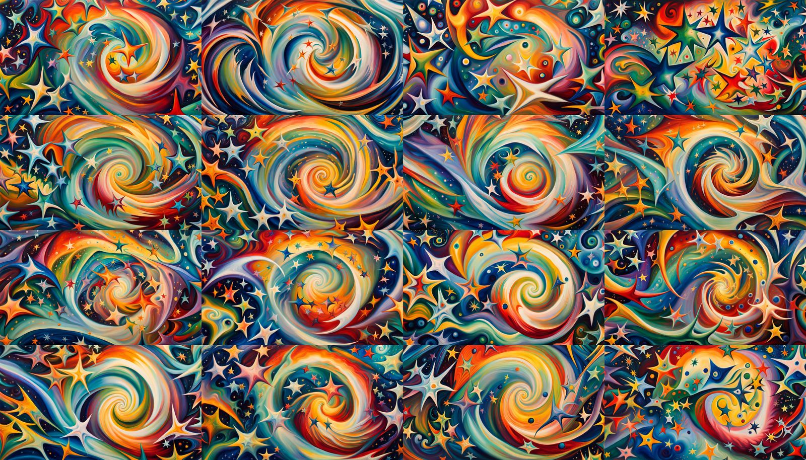 Iridescent Stars Form in Abstract Expressionist Swirling Ene...