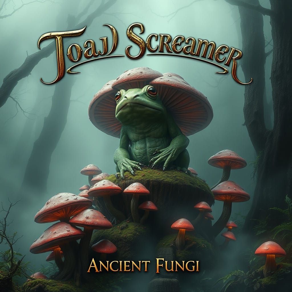 Fantasy Realm Fungi Throne in Crimson and Mossy Green