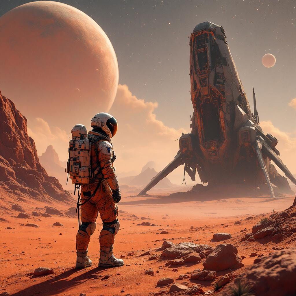 Astronaut on Red Planet in 3D Game Cinematic Style