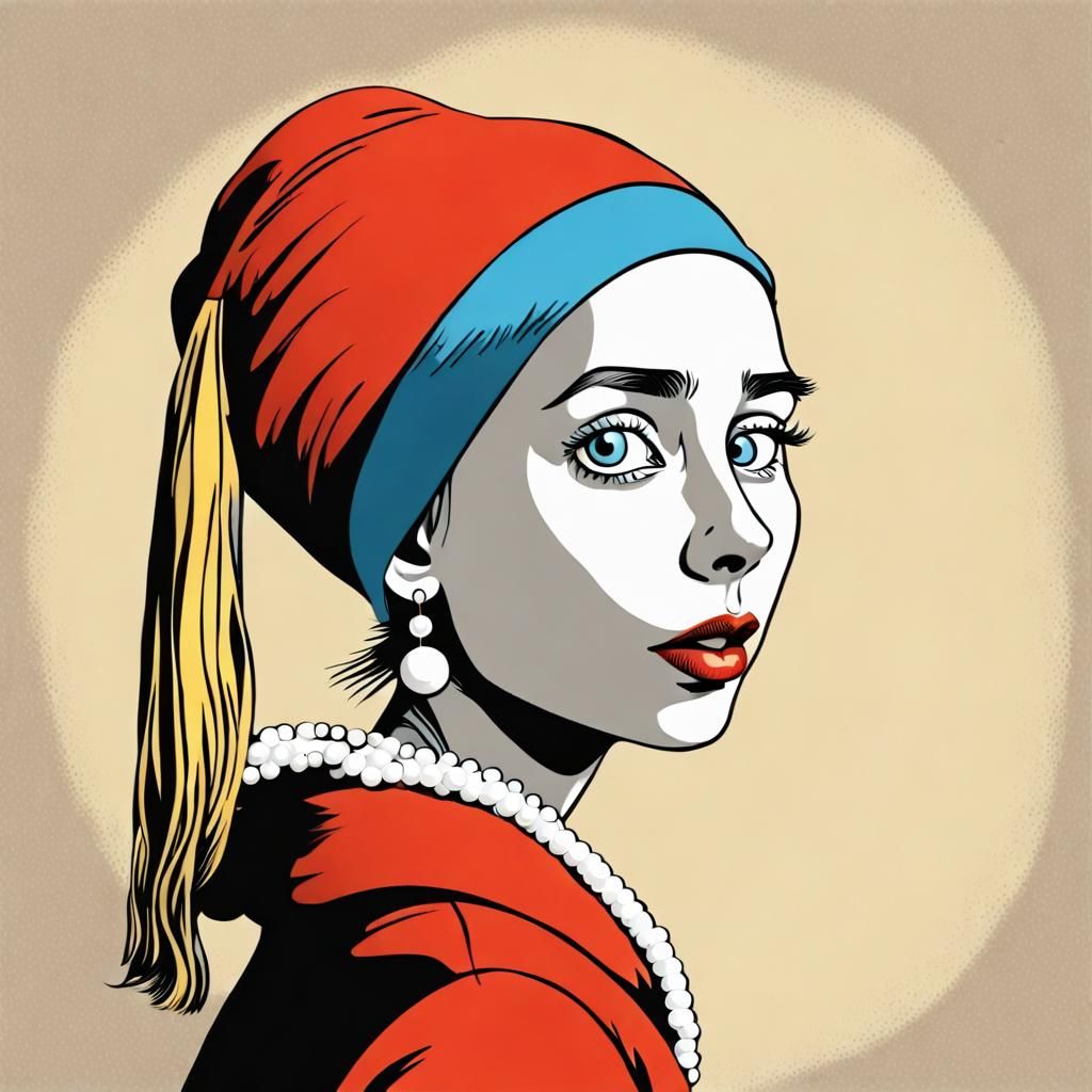 Girl With a Pearl Earring in Style of Dr. Seuss