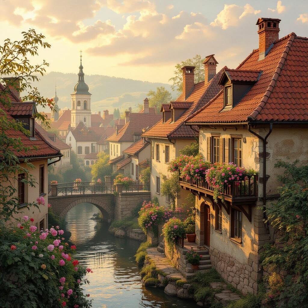 Tranquil Lithuanian Town in Golden Morning Light