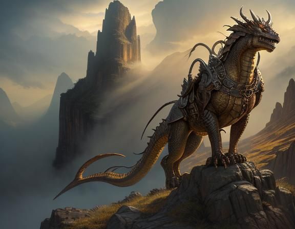 Dragon Tamer on Misty Peak in Frazetta Style