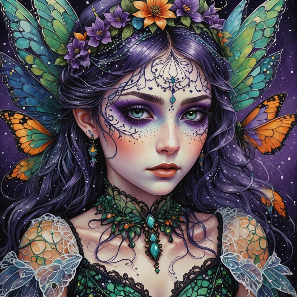 Gothic fairy and butterflies