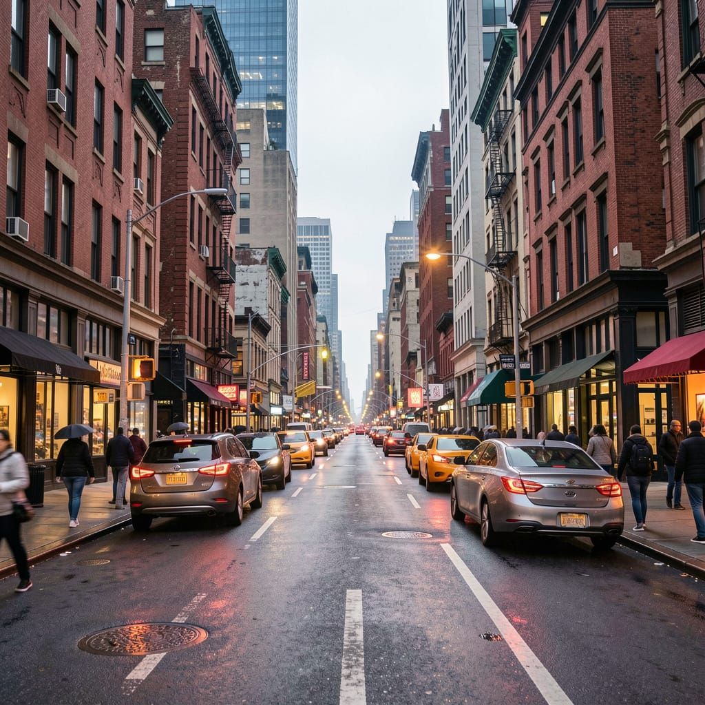 Realistic Urban Street Scene with Surreal Elements