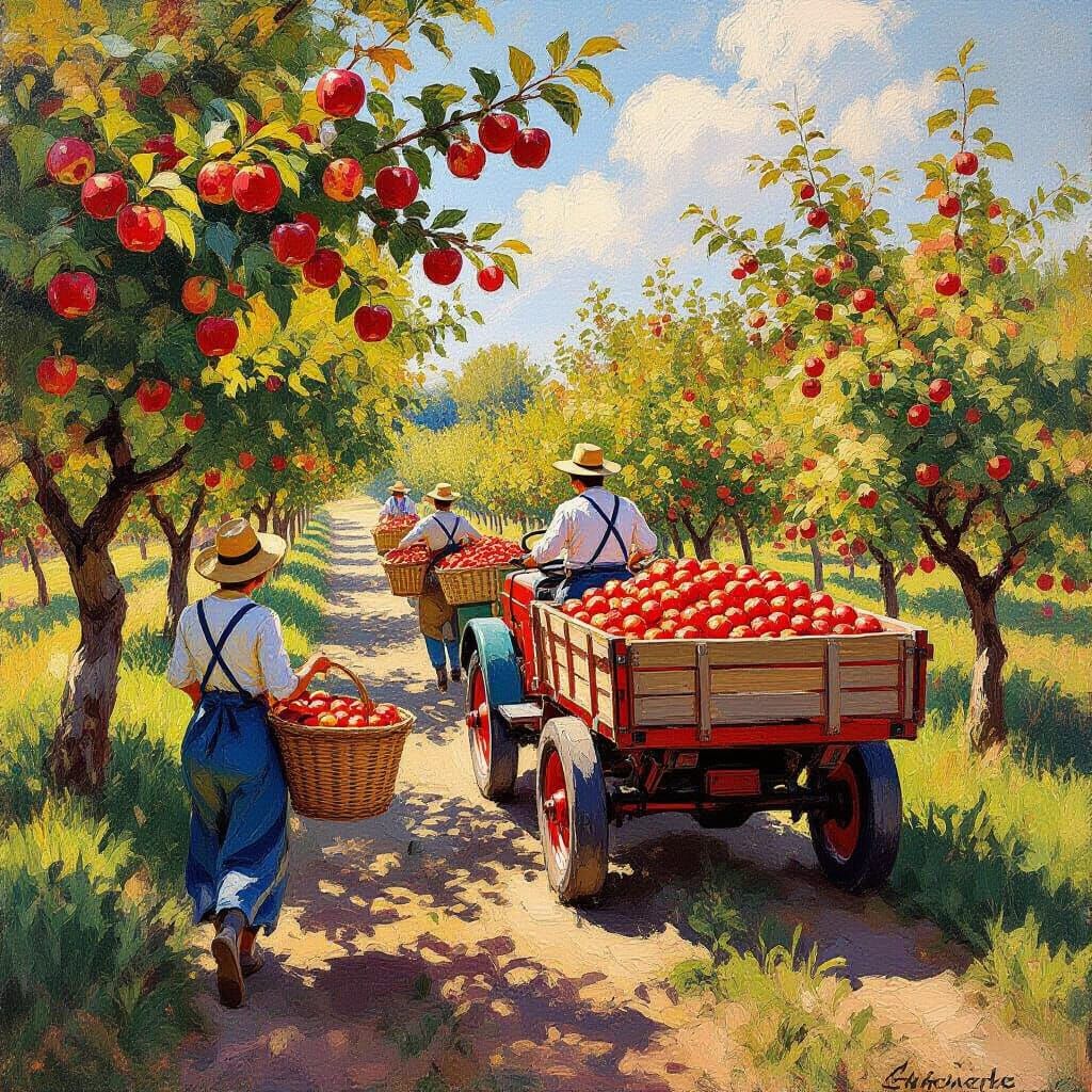 Vibrant Impressionist Apple Orchard Harvest