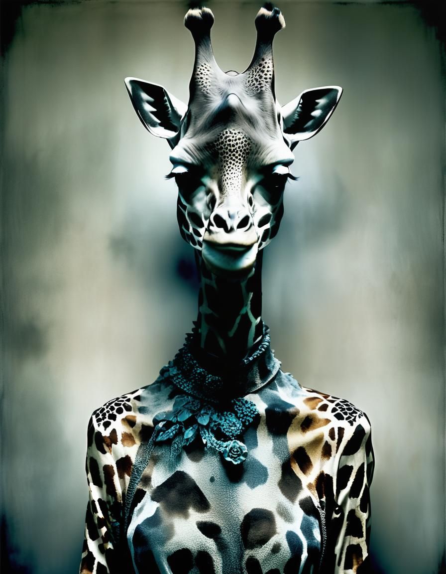 Mysterious Giraffe Woman in Ethereal Style