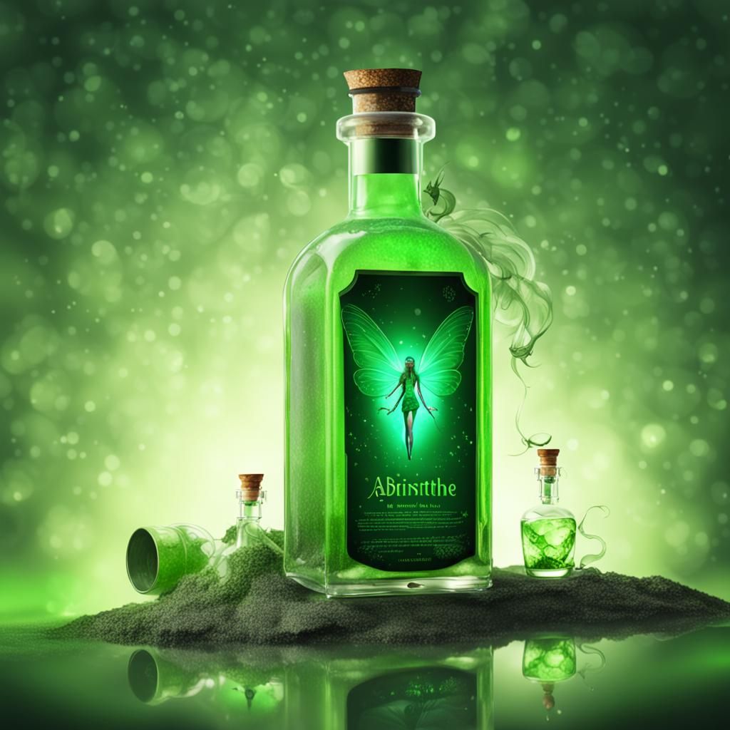 Hyperrealistic Absinthe Fairy in a Bottle
