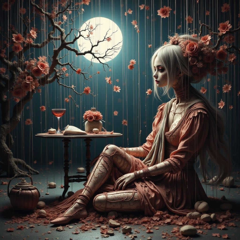 Surreal Lunar Puppet in Vintage Pulp Style