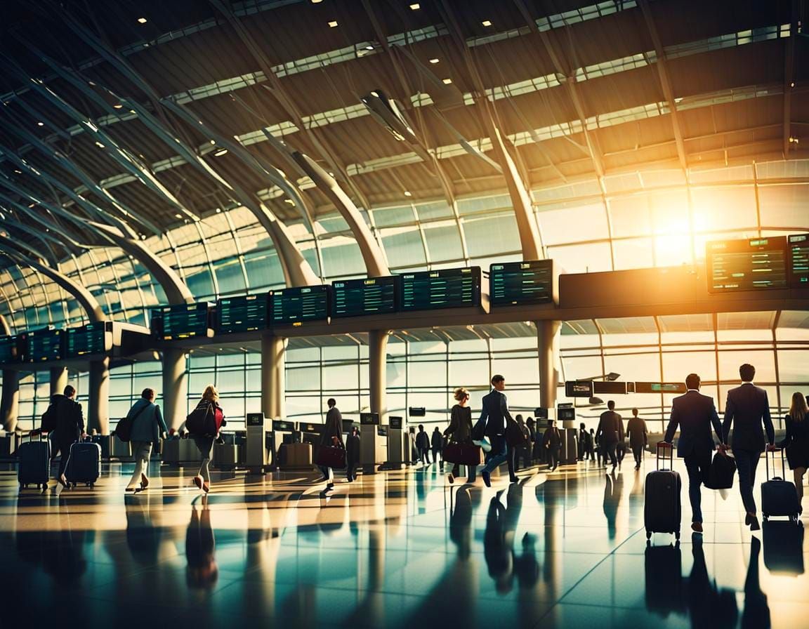 Dramatic Airport Terminal in Cinematic Film Style