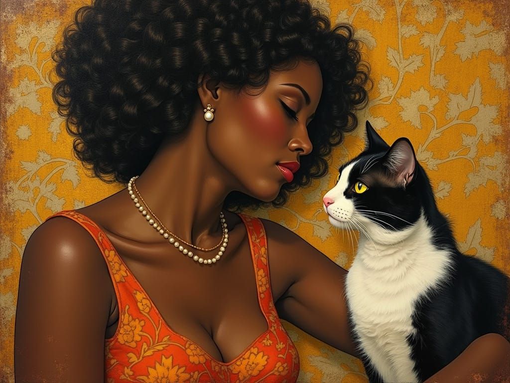 African American Woman in Art Deco Style, Contemplating Her...