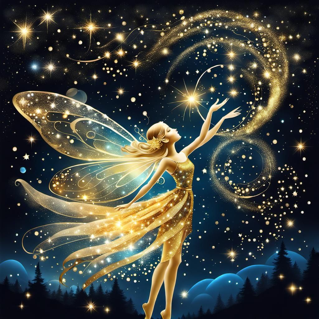 Ethereal Fairy in Cosmic Dreamscape at Midnight