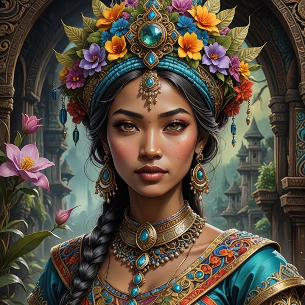 Mystical Javanese Goddess in Folkloric Splendor
