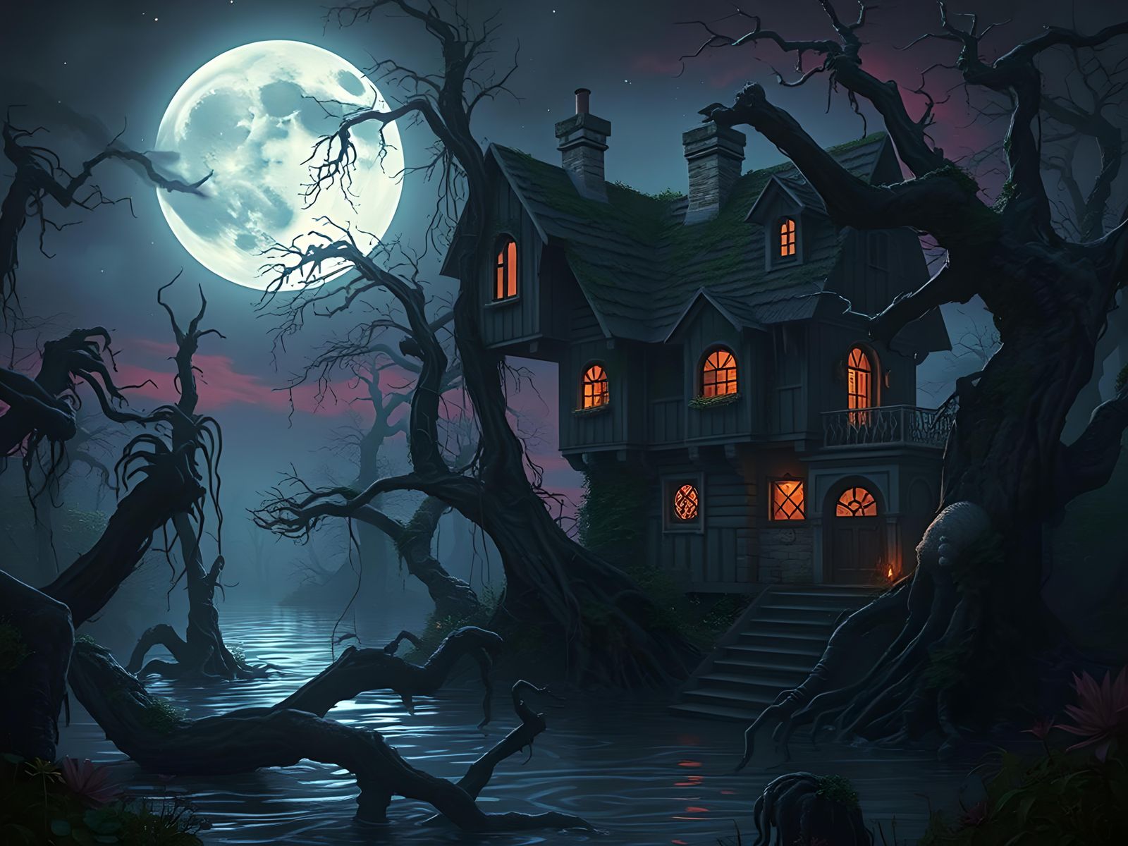 Eerie Swamp Cottage in Dark Fantasy Style