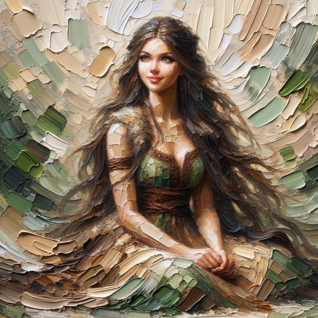 Norse Goddess in Impasto Oil Painting