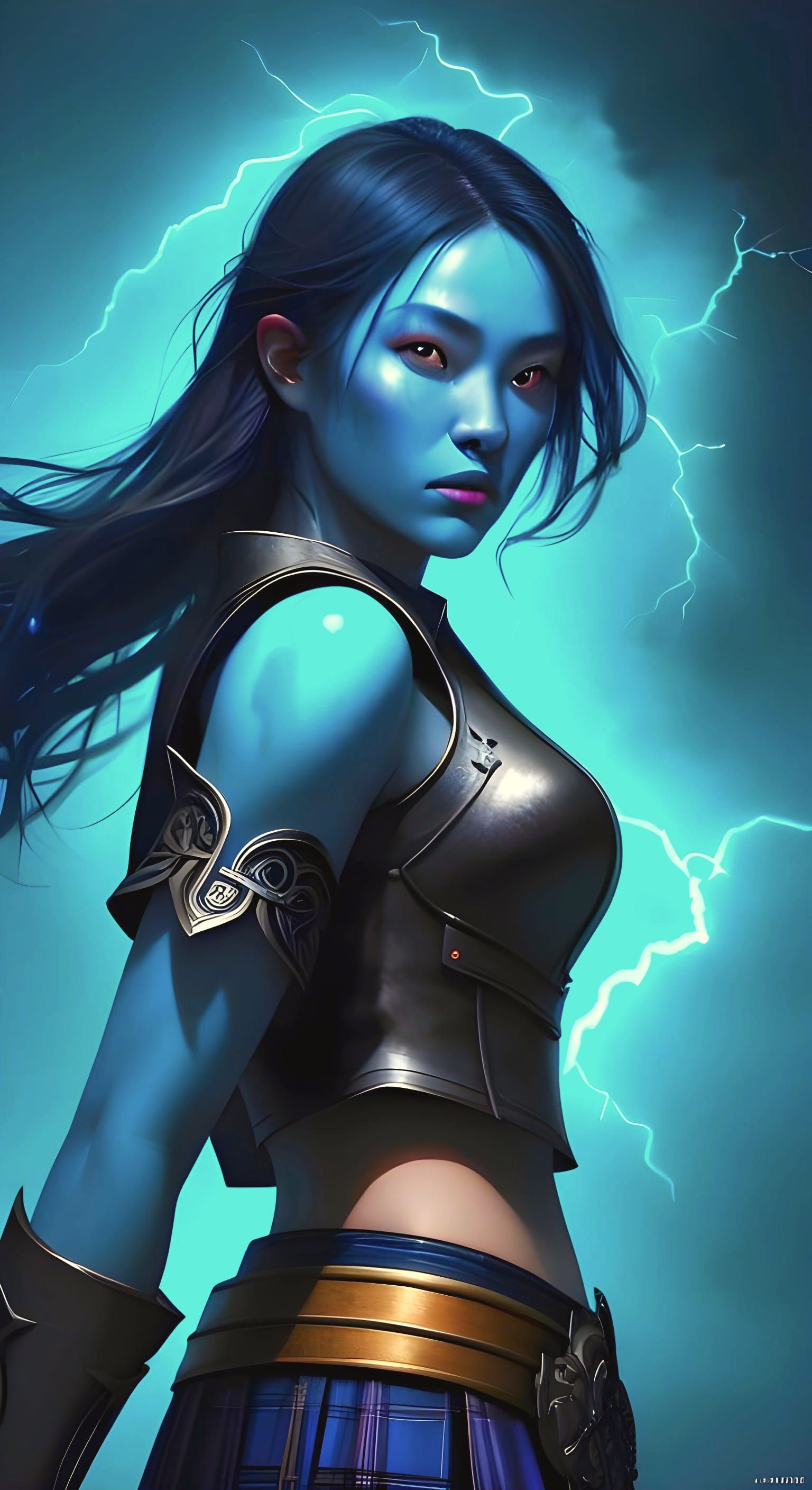 Ethereal Blue-Skinned Girl in Hyperrealistic Splash Art