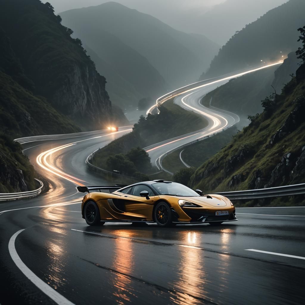 McLaren Race Car Speeds Through Mountain Road