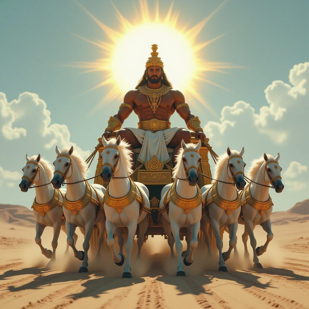 Aruna Rides His Chariot in Cinematic Lighting