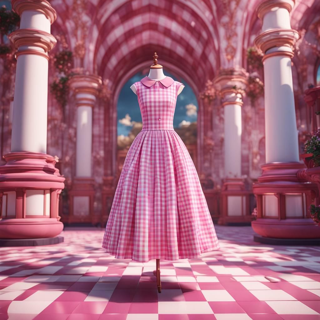 Pink Checkered Dress: Detailed Matte Painting
