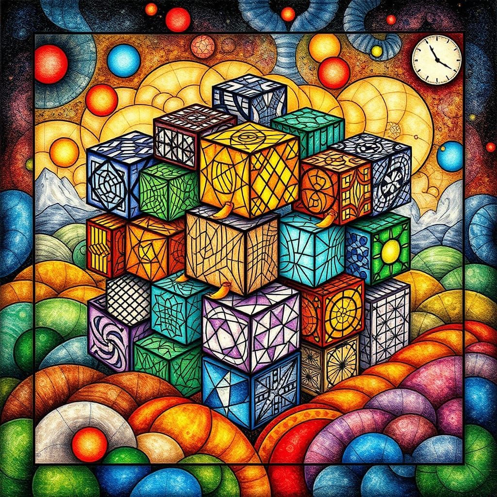 Vibrant Geometric Fantasy Art Composition