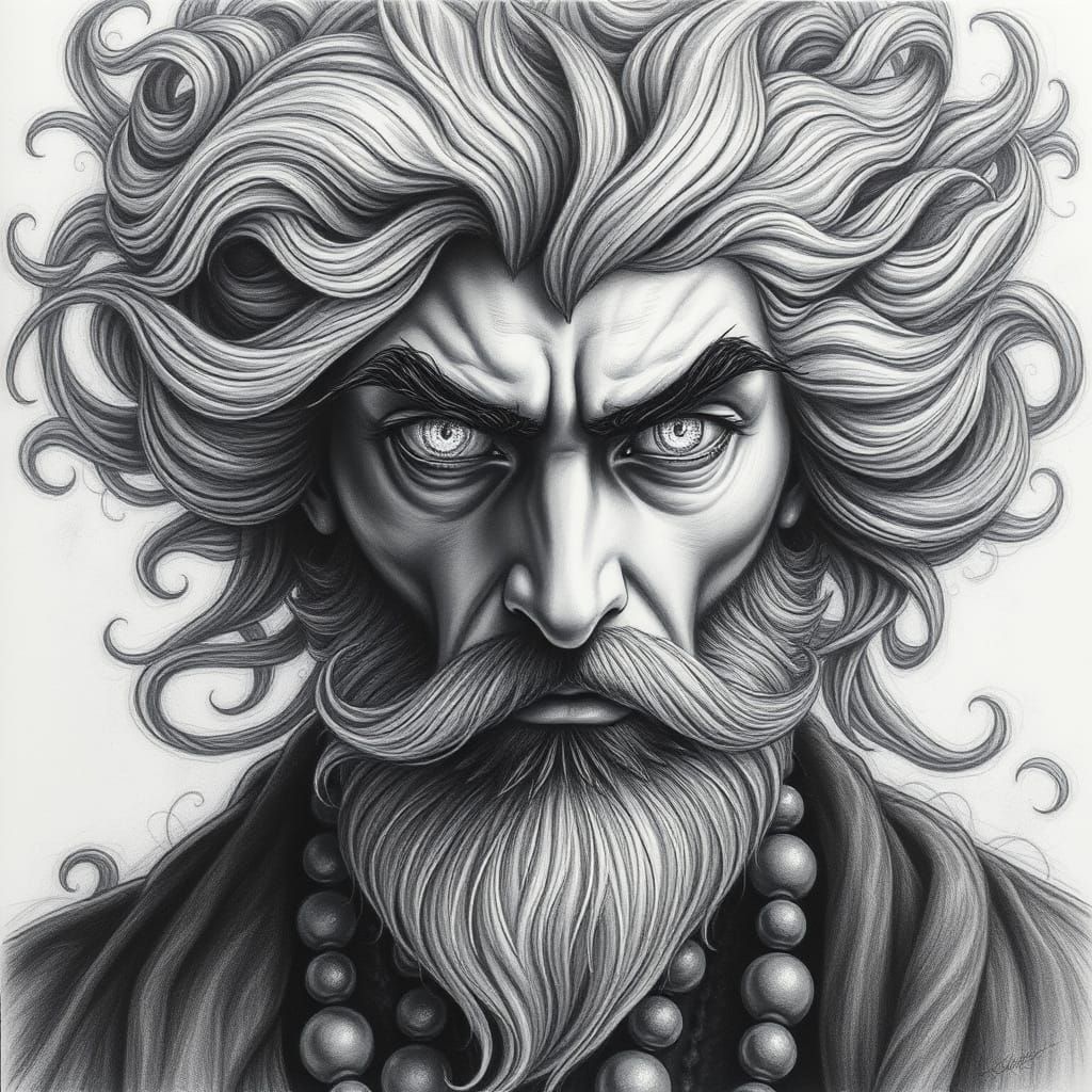 Regal Figure in Charcoal Drawing, Inspired by Kubla Khan