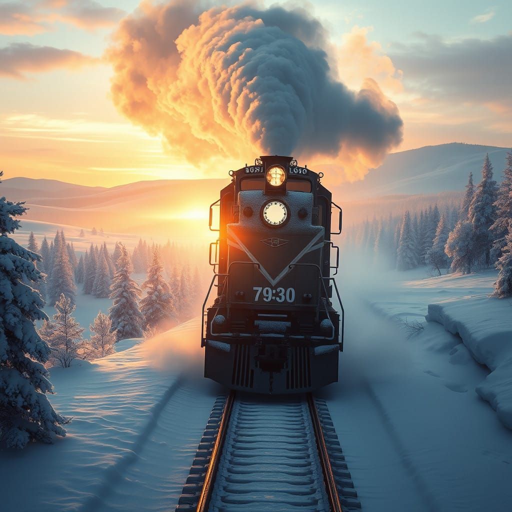 Majestic Train Charges into Winter Wonderland