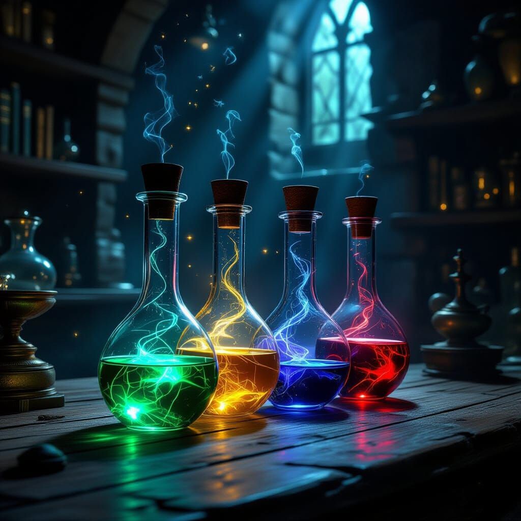 Magical Liquid Test Tubes in Mysterious Lab