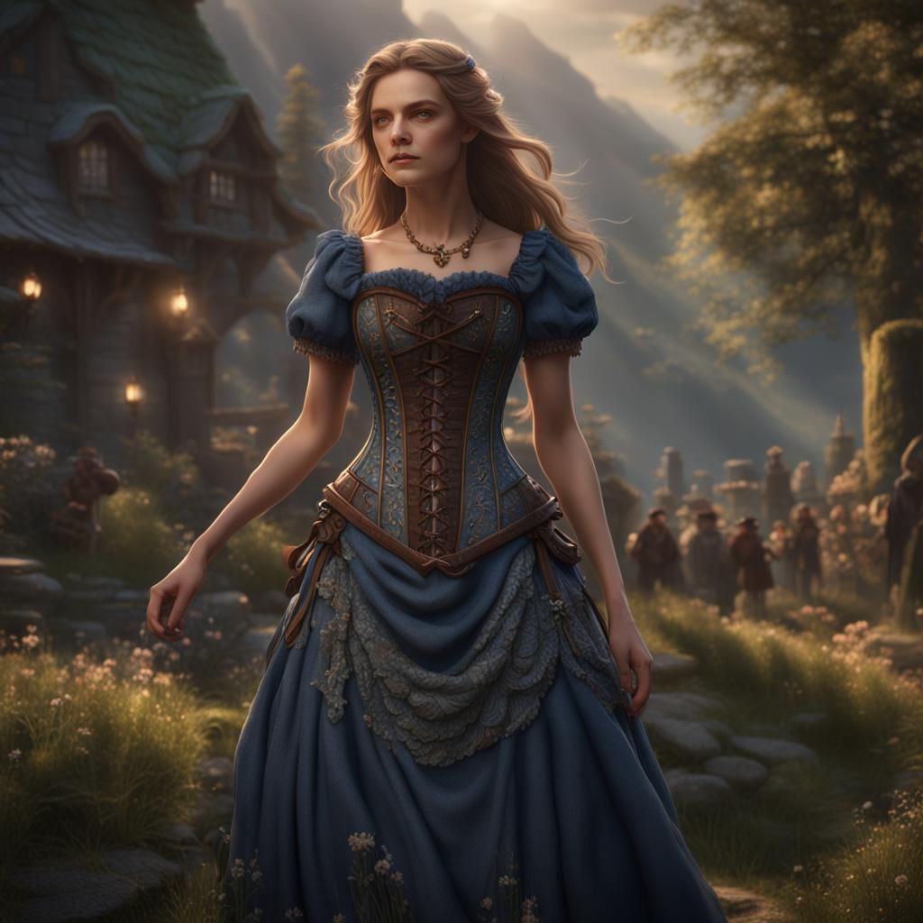 Peasant Girl in Corset Dress: Detailed Matte Painting