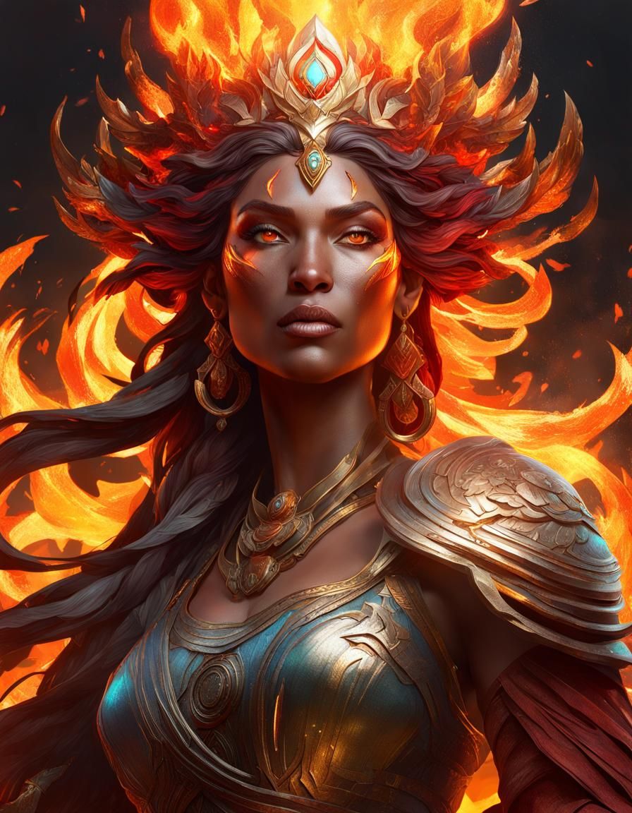 Goddess of Fire Portrait in Hyperdetailed Style