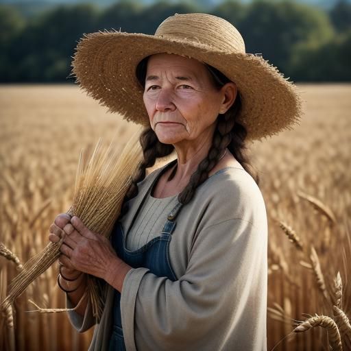 Ruth Gleaning Grain in a Sunny Field