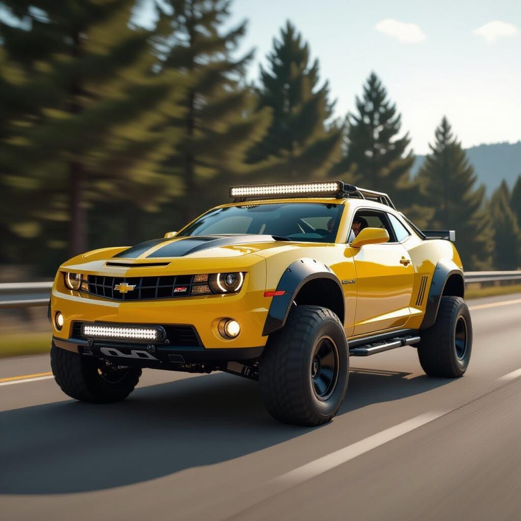 Bumblebee Camaro Monster Truck in High-Octane Cinematic Styl...