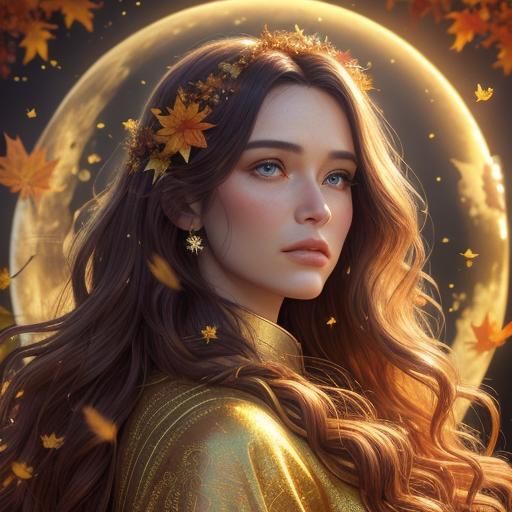 Autumn Fairy in Golden Light, Hyperrealistic Photograph